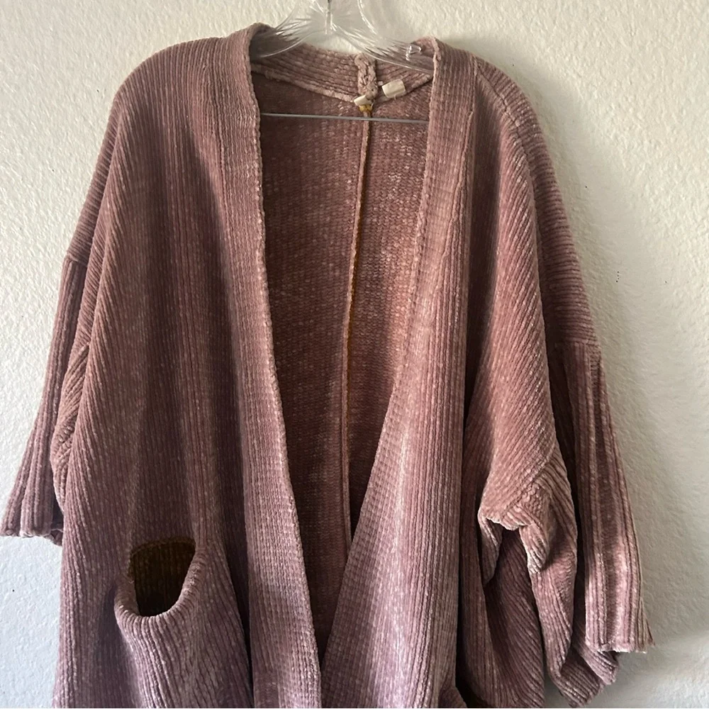 Moth Anthropologie Women’s M Cardigan Sweater Cozy Mauve Chenille Pockets Chunky - Picture 10 of 16